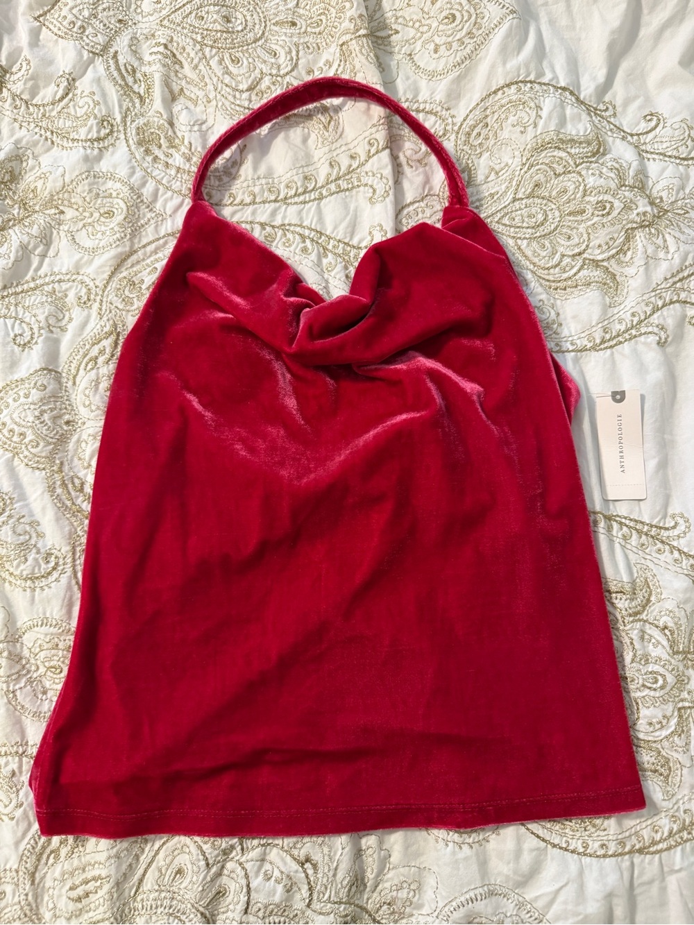 NWT Anthropologie Sz Small Cowl Neck Velvet Structured Halter Straight Pink